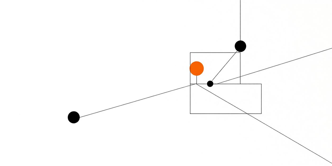 Minimal geometric composition of connected points and rectangles representing communication between systems