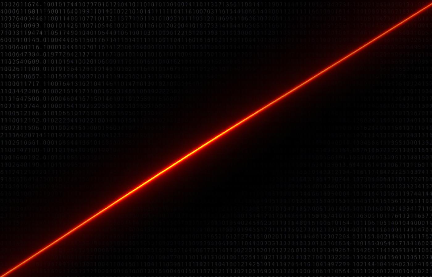 Dark abstract representation of encrypted data traffic with a single bright diagonal line